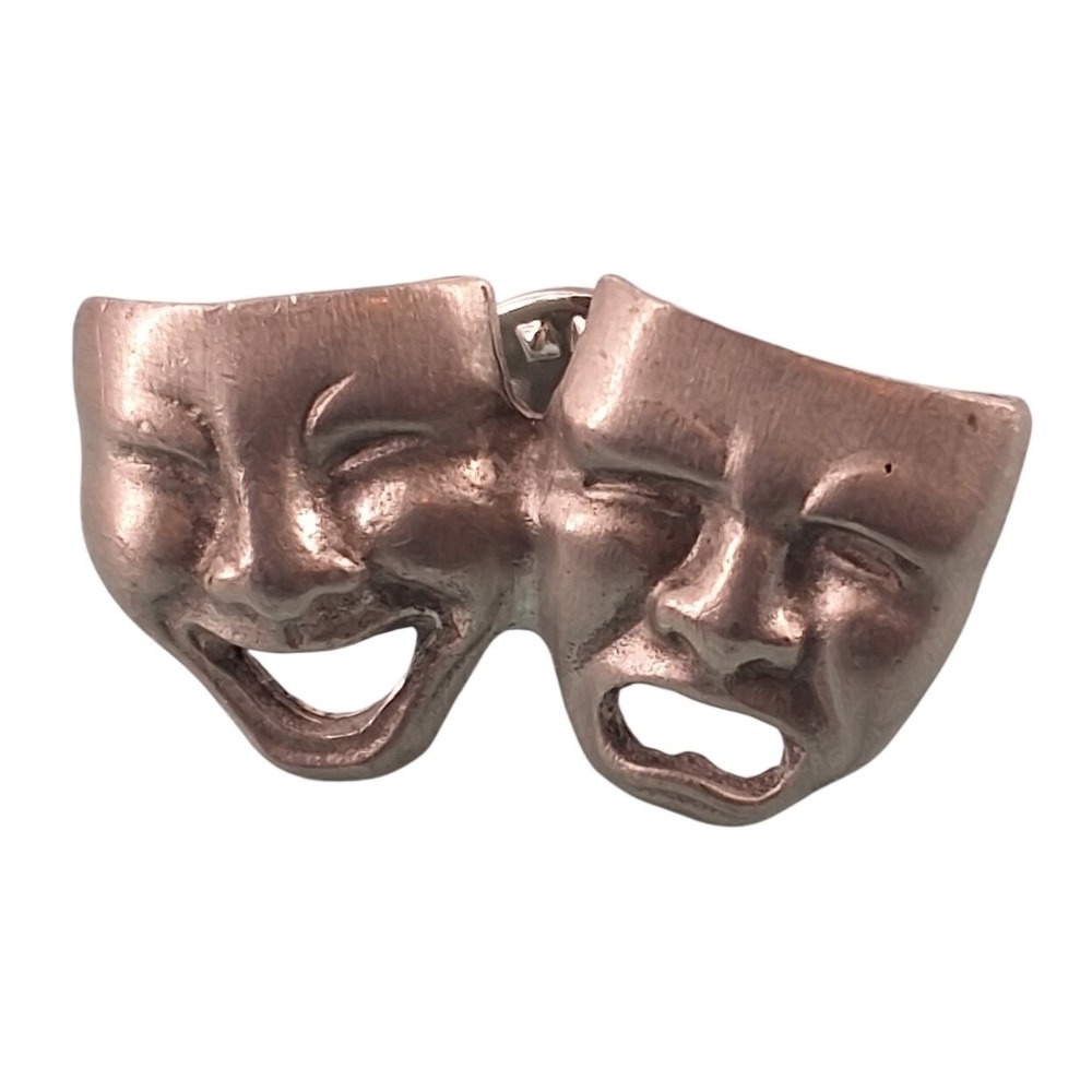 Silver Tone Comedy Tragedy Theater Mask Pin Brooch‎